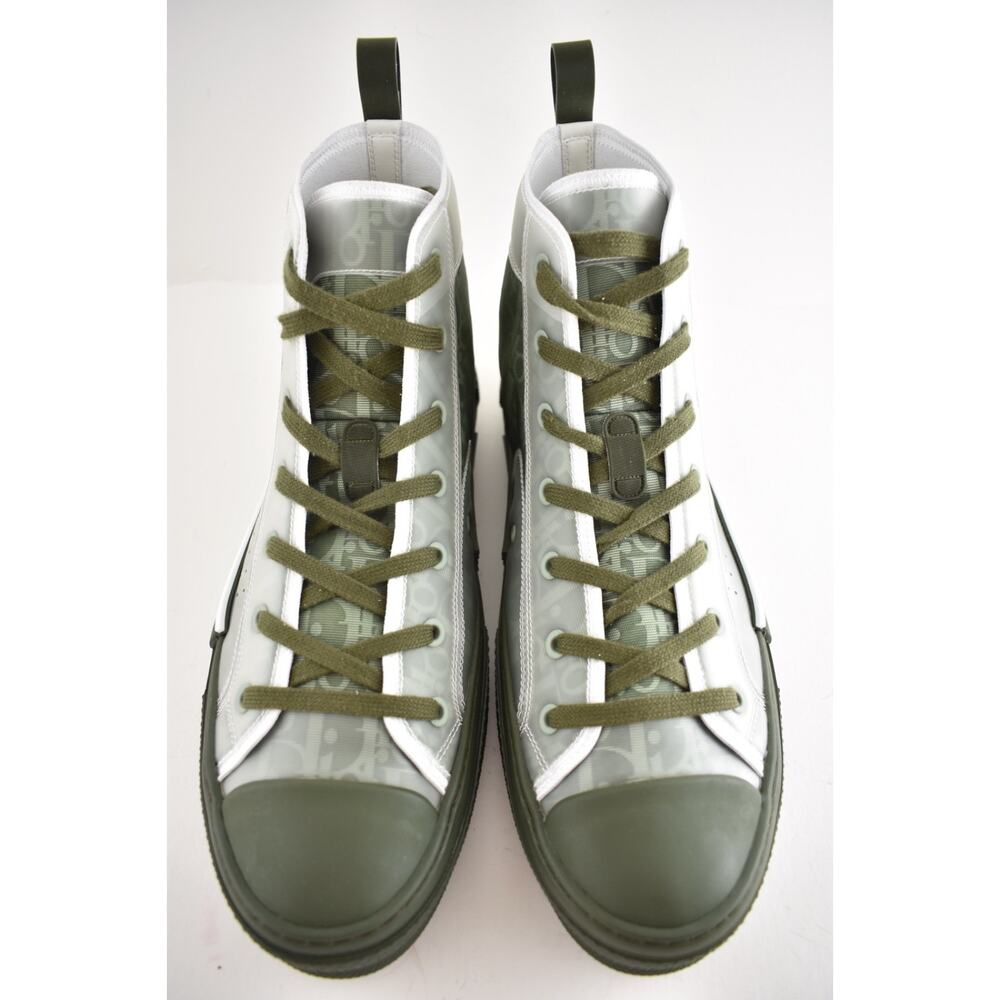Dior Mens B23 Green Oblique Logo Transparent High Top Lace Up Flat Sneaker 44 11 - Picture 6 of 16